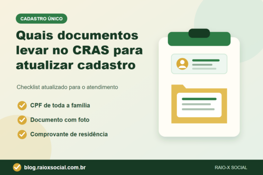 checklist dos documentos para atualizar o Cadastro Único no CRAS: CPF, documento com foto e comprovante de residência